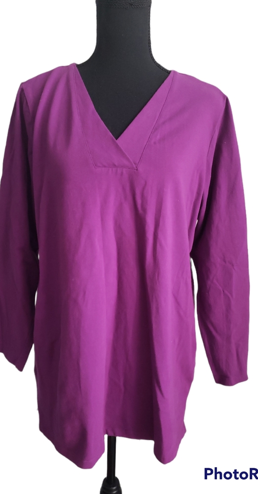 Denim & Co. Tunic length grape colored long sleeve T shirt
